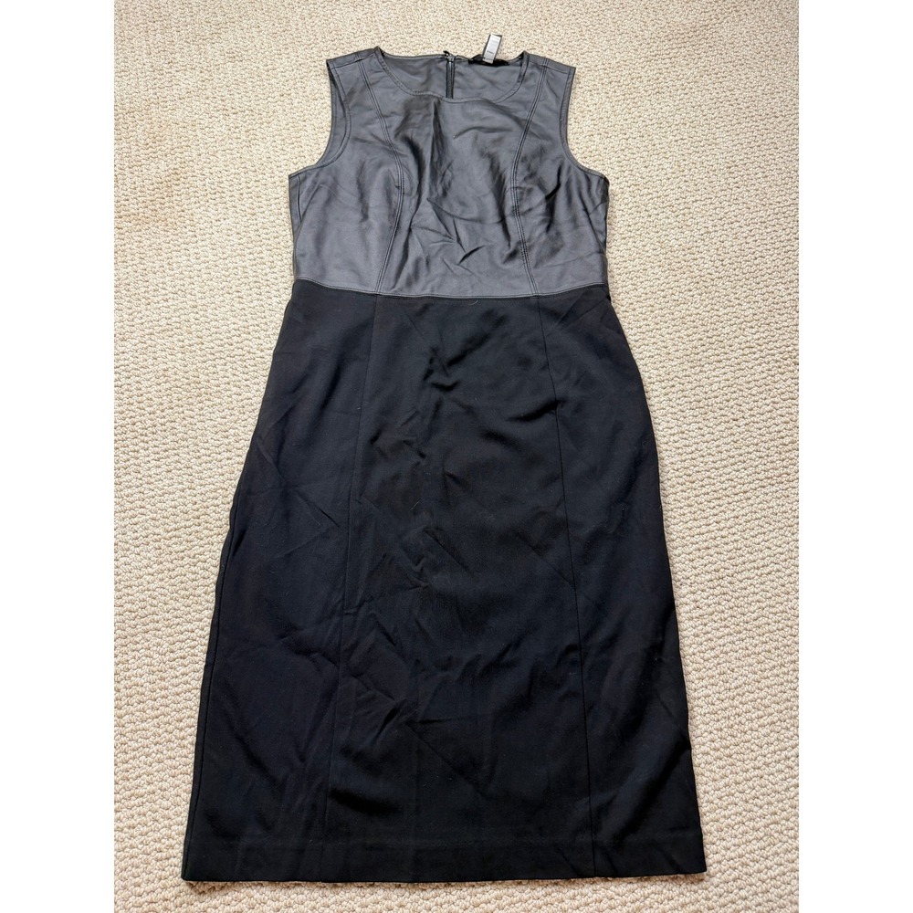 Black Label by Chicos Dress Womens Sz 00 Black Faux‎ Leather Ponte Sheath Casual